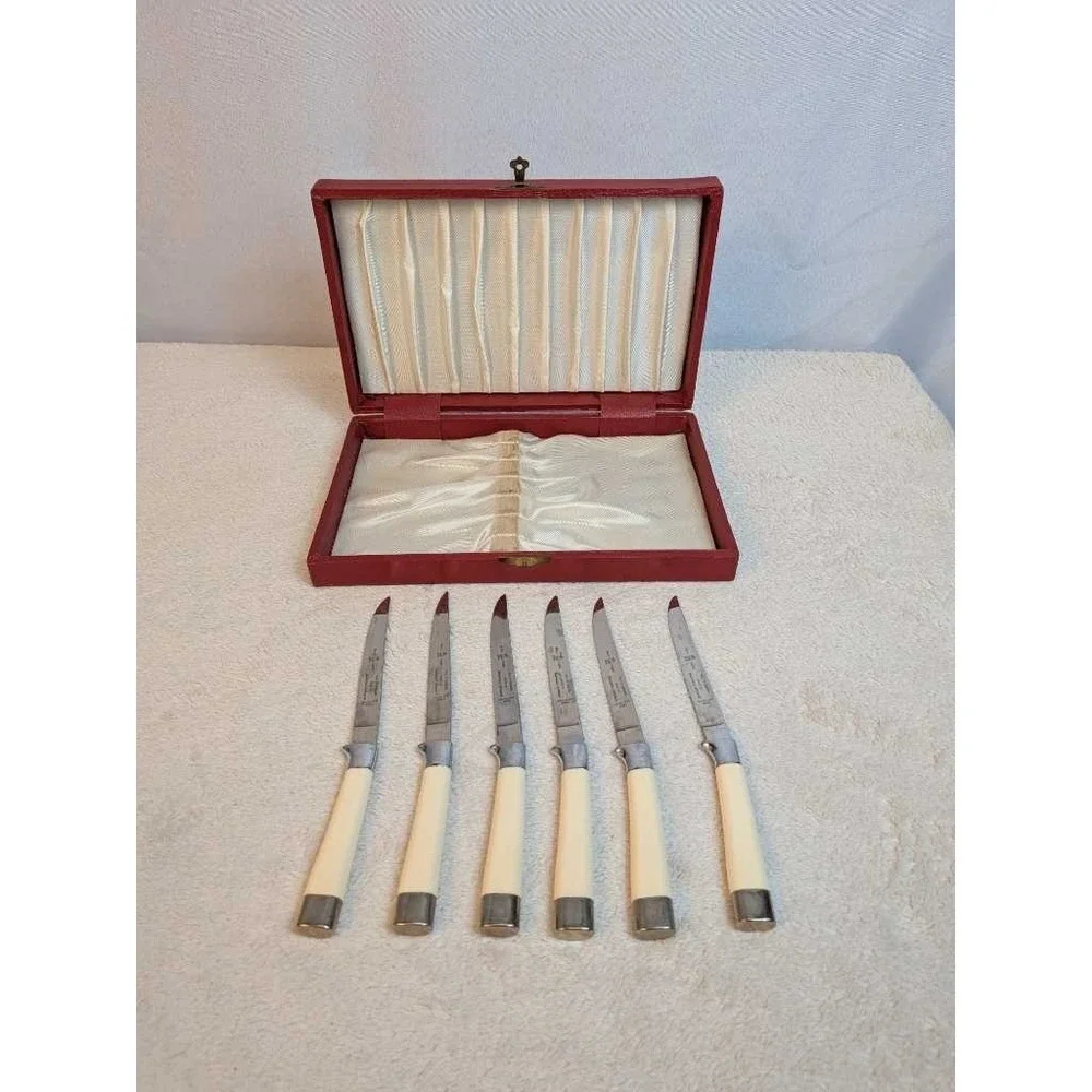 HULL OF MERIDEN Black Forest Steak Knives Set 6pc Solingen Germany Vintage